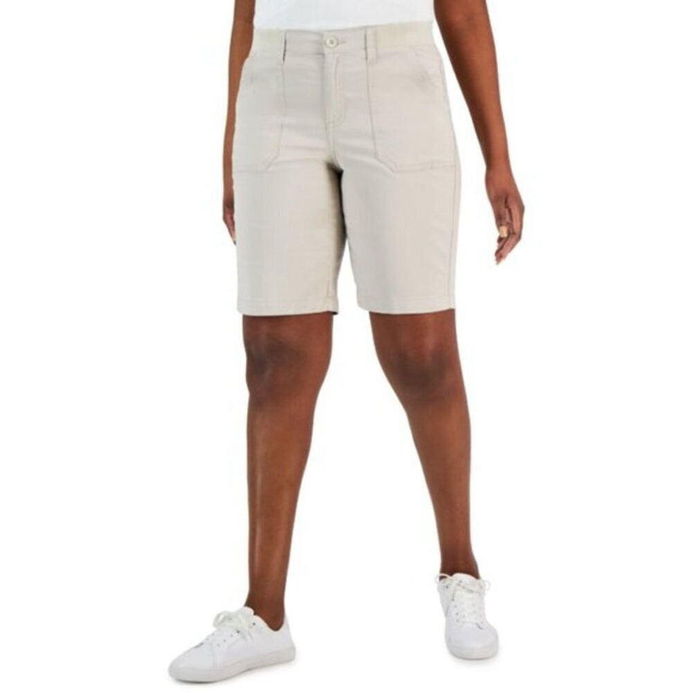 Karen Scott Women's Light Beige Mid Rise Stretch-Waist Shorts NWT